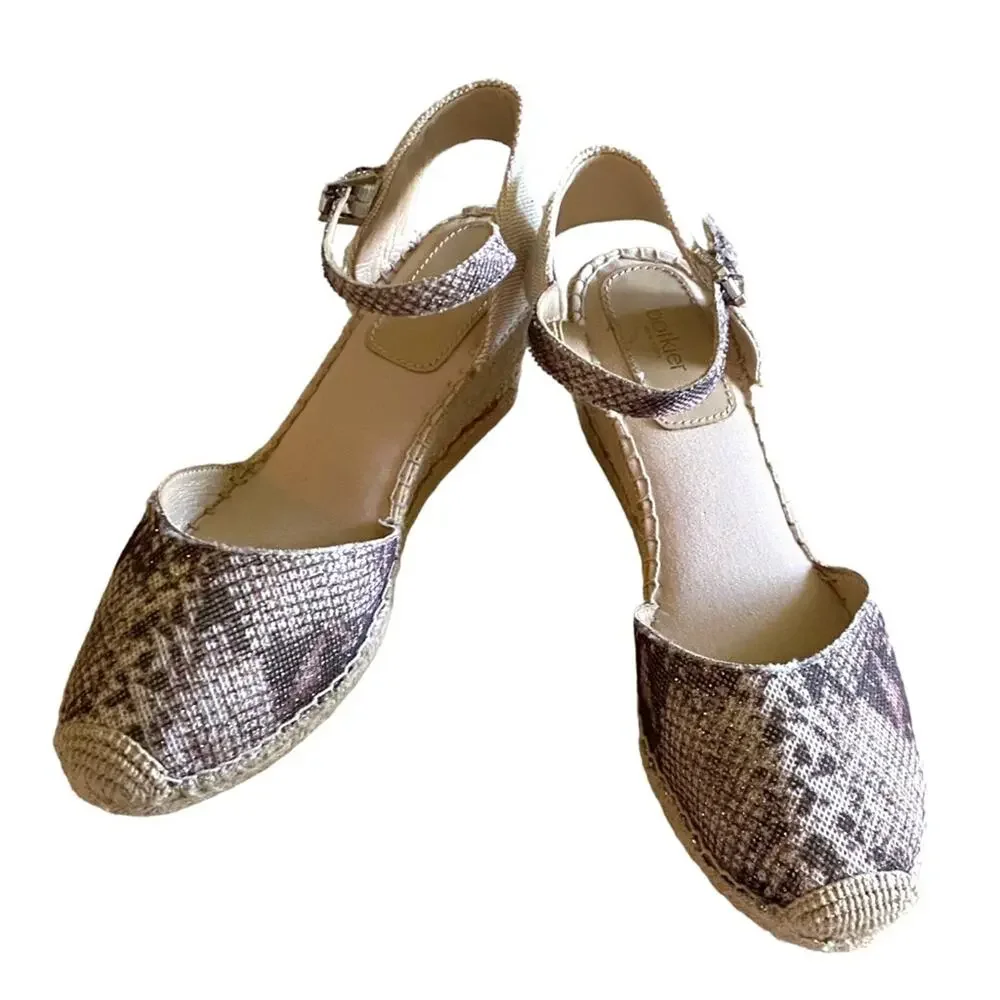 Botkier Elia Size 10 Glitter Snake-Print Ankle Strap Espadrille Wedge Sandals